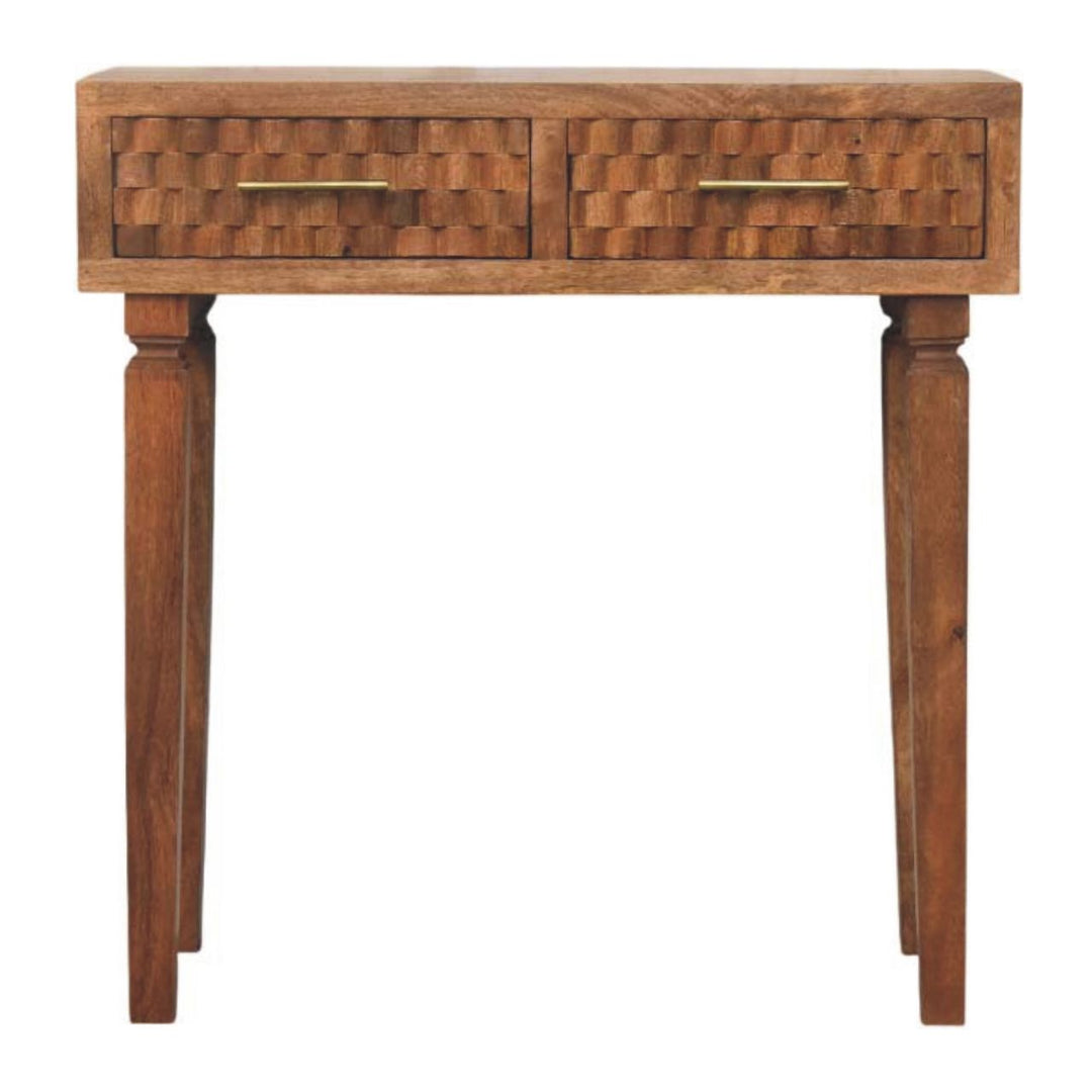 Handcrafted Wooden Console Table with Woven Drawer Fronts