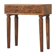 Handcrafted Wooden Console Table with Woven Drawer Fronts