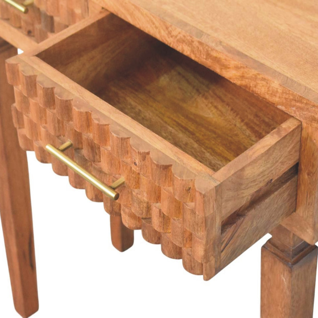 Handcrafted Wooden Console Table with Woven Drawer Fronts