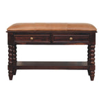 Load image into Gallery viewer, Vintage-Inspired Wooden Bench with Leather Seat and Storage Drawers
