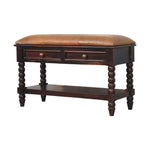 Load image into Gallery viewer, Vintage-Inspired Wooden Bench with Leather Seat and Storage Drawers
