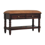 Load image into Gallery viewer, Vintage-Inspired Wooden Bench with Leather Seat and Storage Drawers
