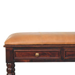 Load image into Gallery viewer, Vintage-Inspired Wooden Bench with Leather Seat and Storage Drawers
