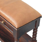 Load image into Gallery viewer, Vintage-Inspired Wooden Bench with Leather Seat and Storage Drawers
