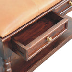 Load image into Gallery viewer, Vintage-Inspired Wooden Bench with Leather Seat and Storage Drawers
