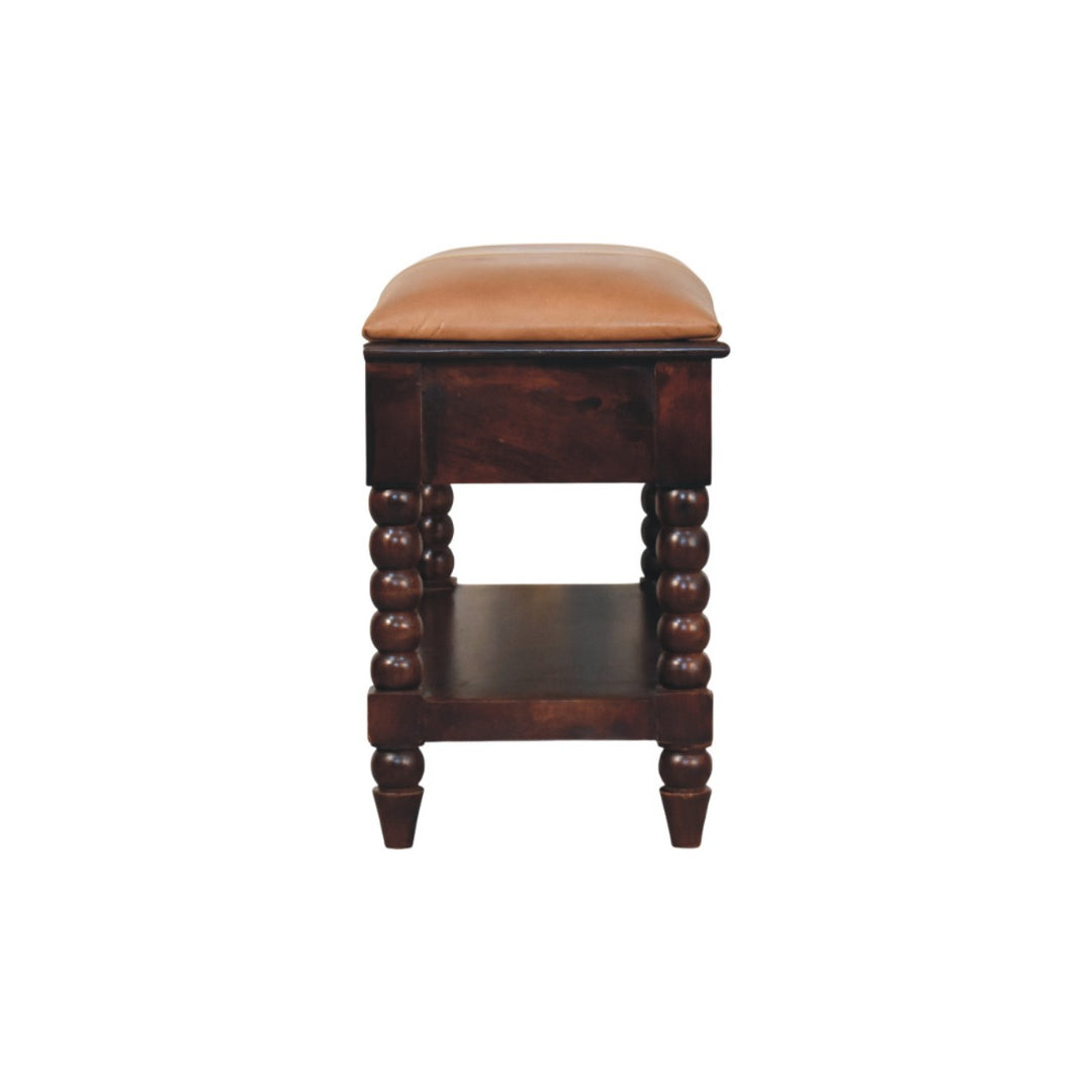Vintage-Inspired Wooden Bench with Leather Seat and Storage Drawers