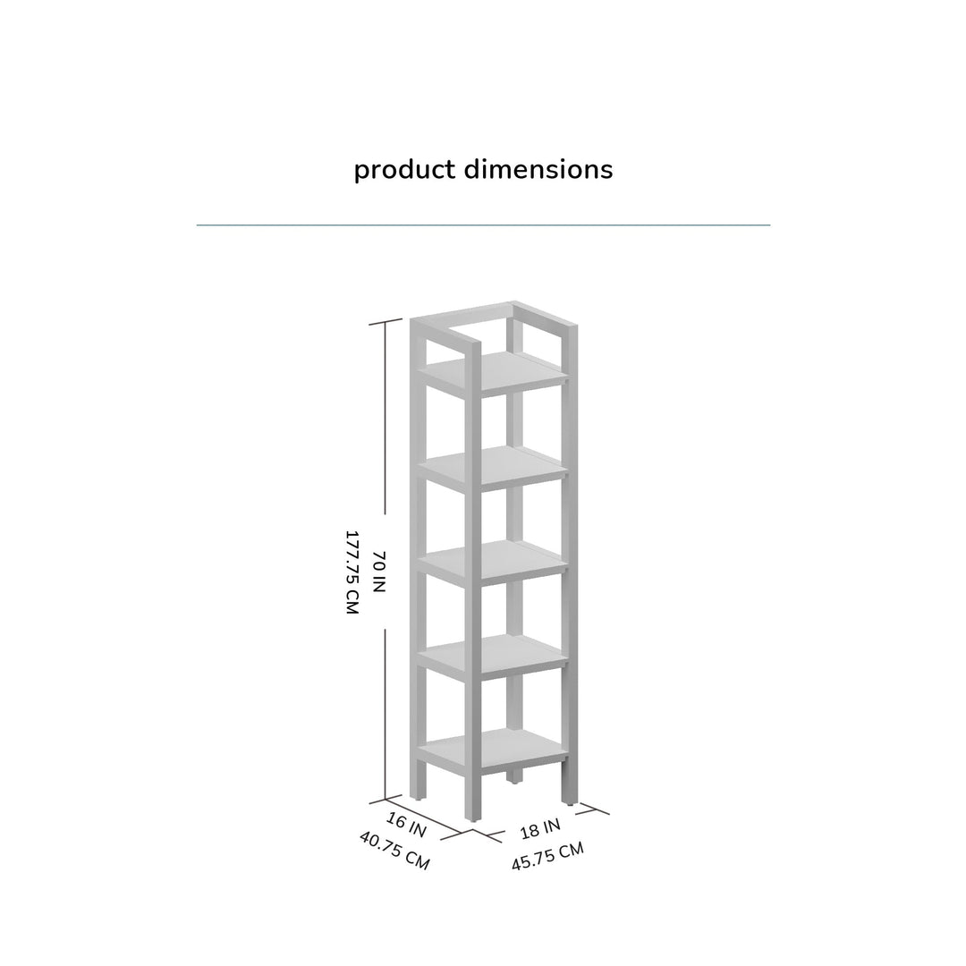 Slim Solid Wood 5-Tier Book Shelf