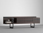 Load image into Gallery viewer, Noir Solid Slatted TV Stand with Metal Base
