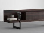 Load image into Gallery viewer, Noir Solid Slatted TV Stand with Metal Base
