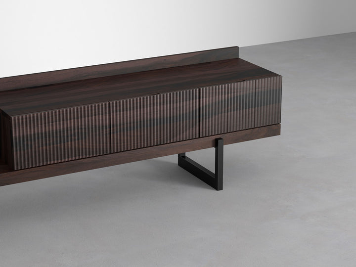 Noir Solid Slatted TV Stand with Metal Base