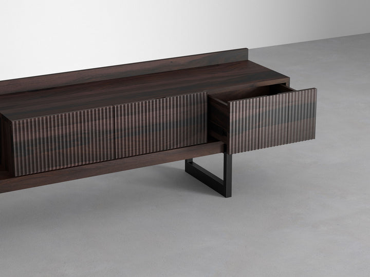 Noir Solid Slatted TV Stand with Metal Base