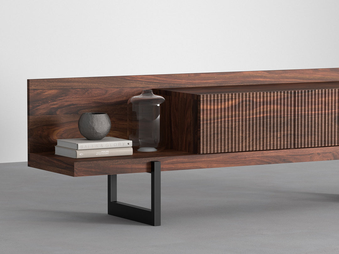 Nuvano Solid Wood Slatted Front TV Console
