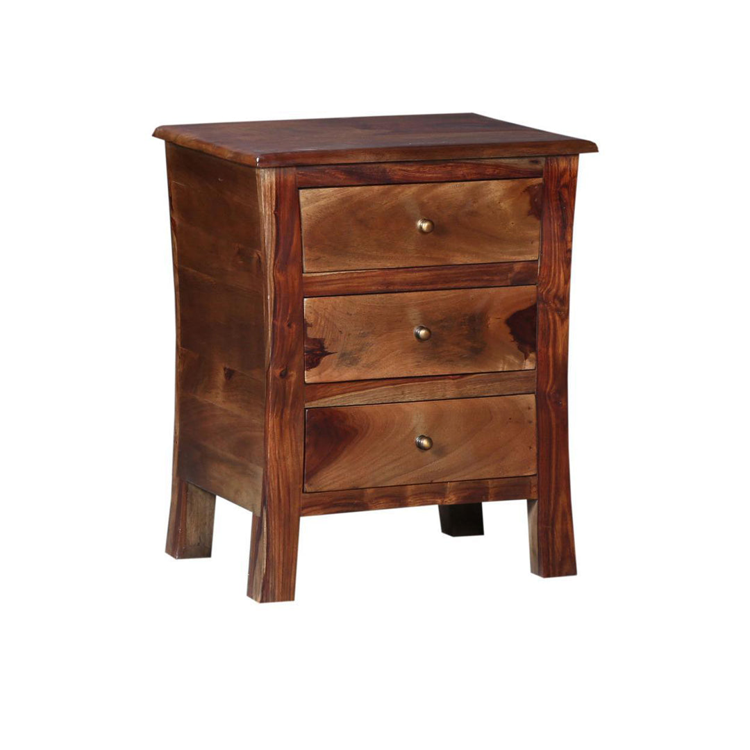 Rustic 3-Drawer Wooden Nightstand – Western Style Bedside Cabinet