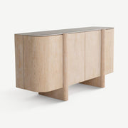 Curved Edge Solid Wood Sideboard with Sculpted Vertical Accents
