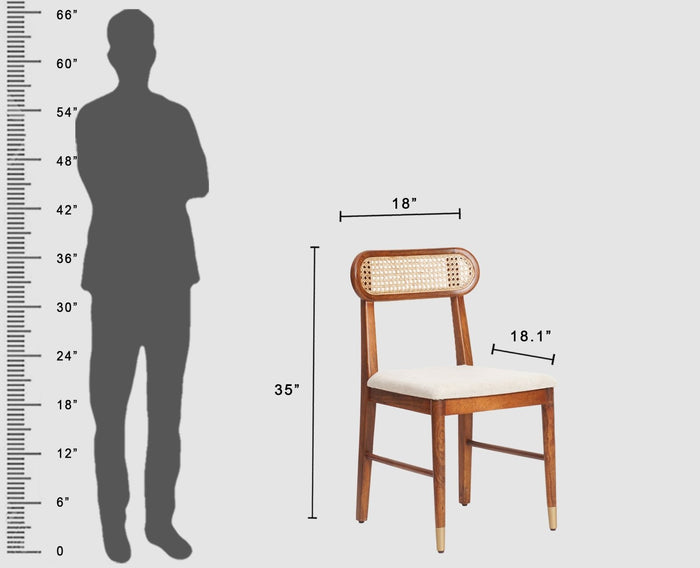 Solid Wood & Rattan Cane Dining Chair