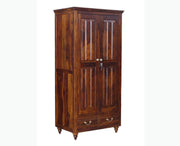 Classic Solid Wood Wardrobe with Elegant Carved Details and Dual Storage