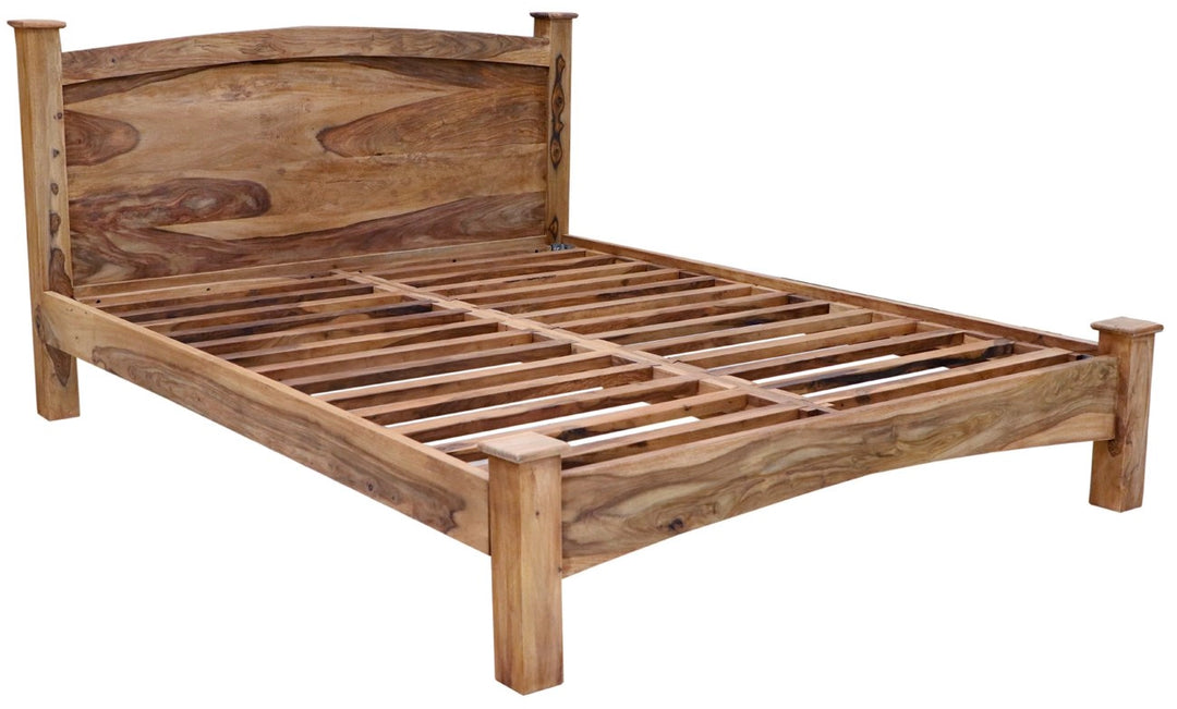 Rustic Solid Sheesham Wood Bed Frame with Natural Finish