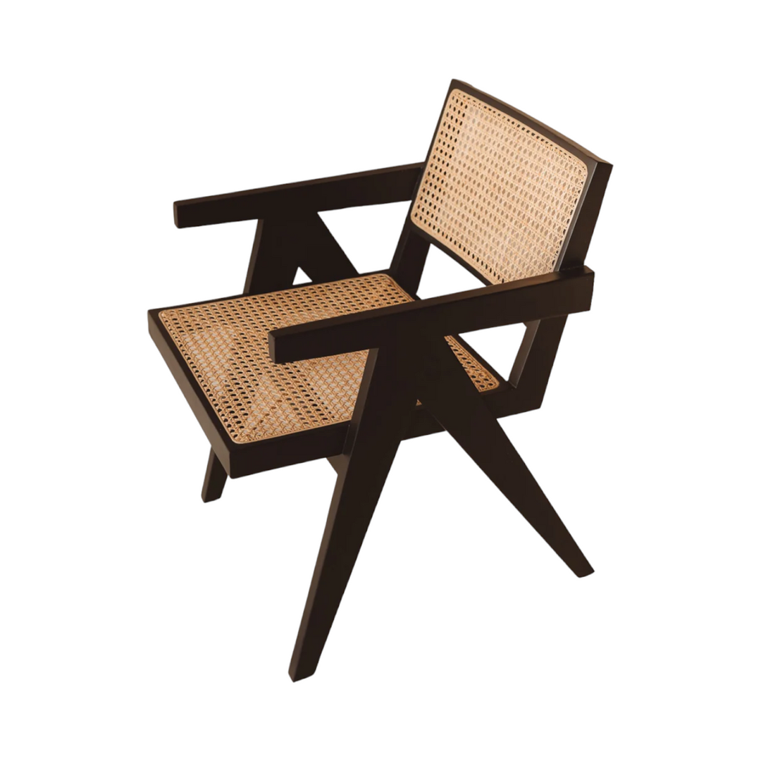 Chandigarh Chair – Natural Wooden Armchair with Handwoven Detailing