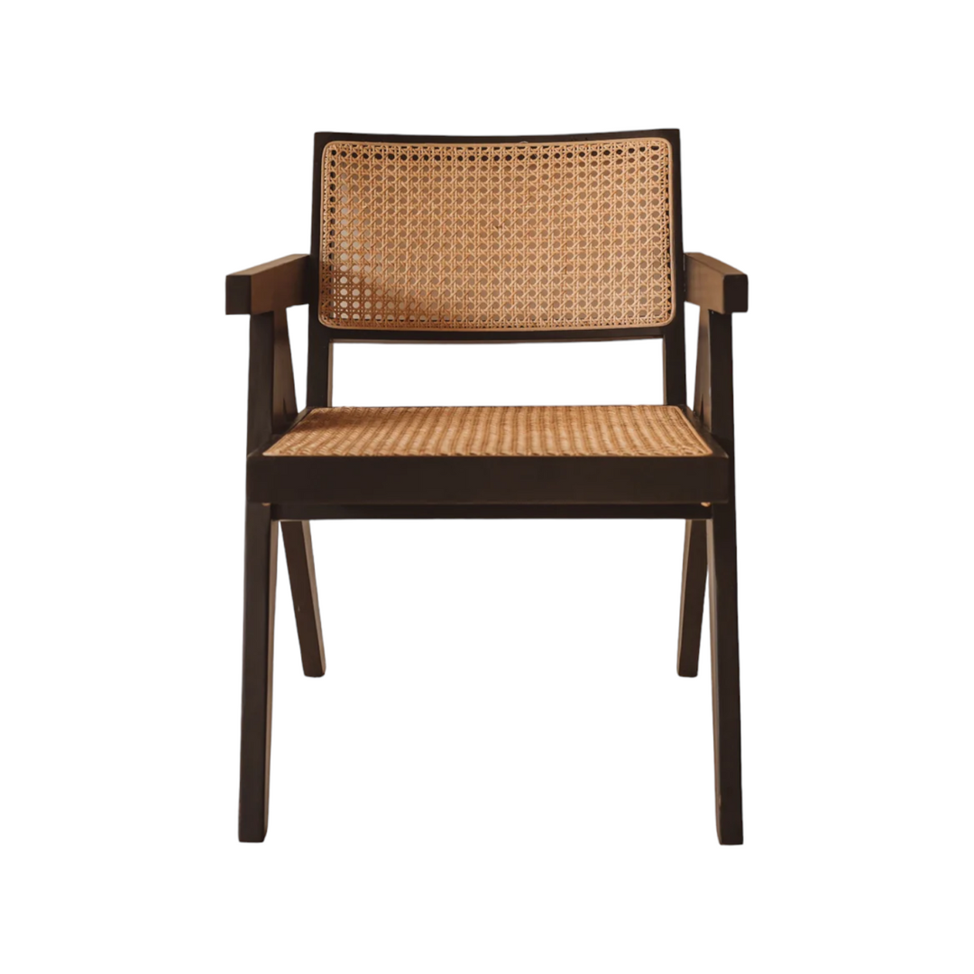 Chandigarh Chair – Natural Wooden Armchair with Handwoven Detailing