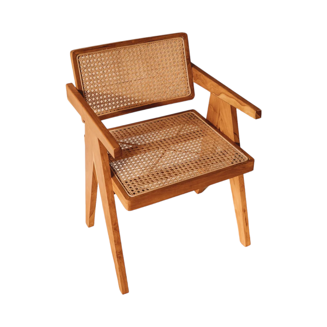 Chandigarh Chair – Natural Wooden Armchair with Handwoven Detailing