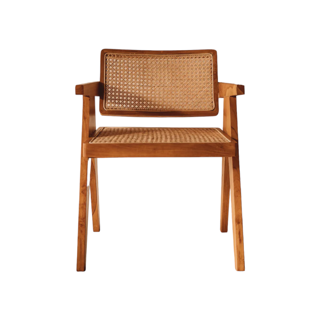 Chandigarh Chair – Natural Wooden Armchair with Handwoven Detailing