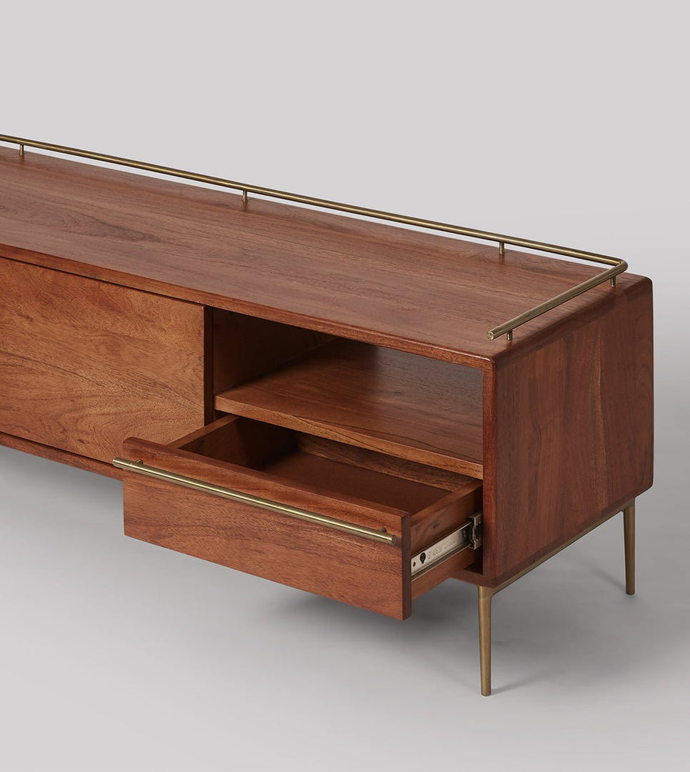 Aurra Mid-Century Solid Wood & Brass TV Unit